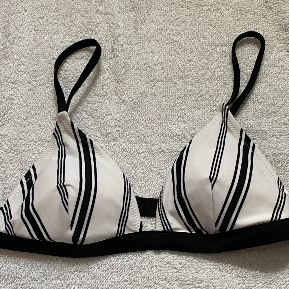 Black & White Striped Triangle Swim Bra